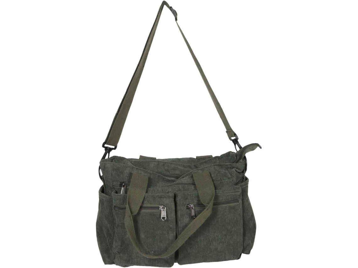 Bolsa Feminina Canelada Com Alça De Ombro Ajustável, Grande Capacidade, Verde, Ideal Para O Trabalho E Compras Do Dia A Dia.