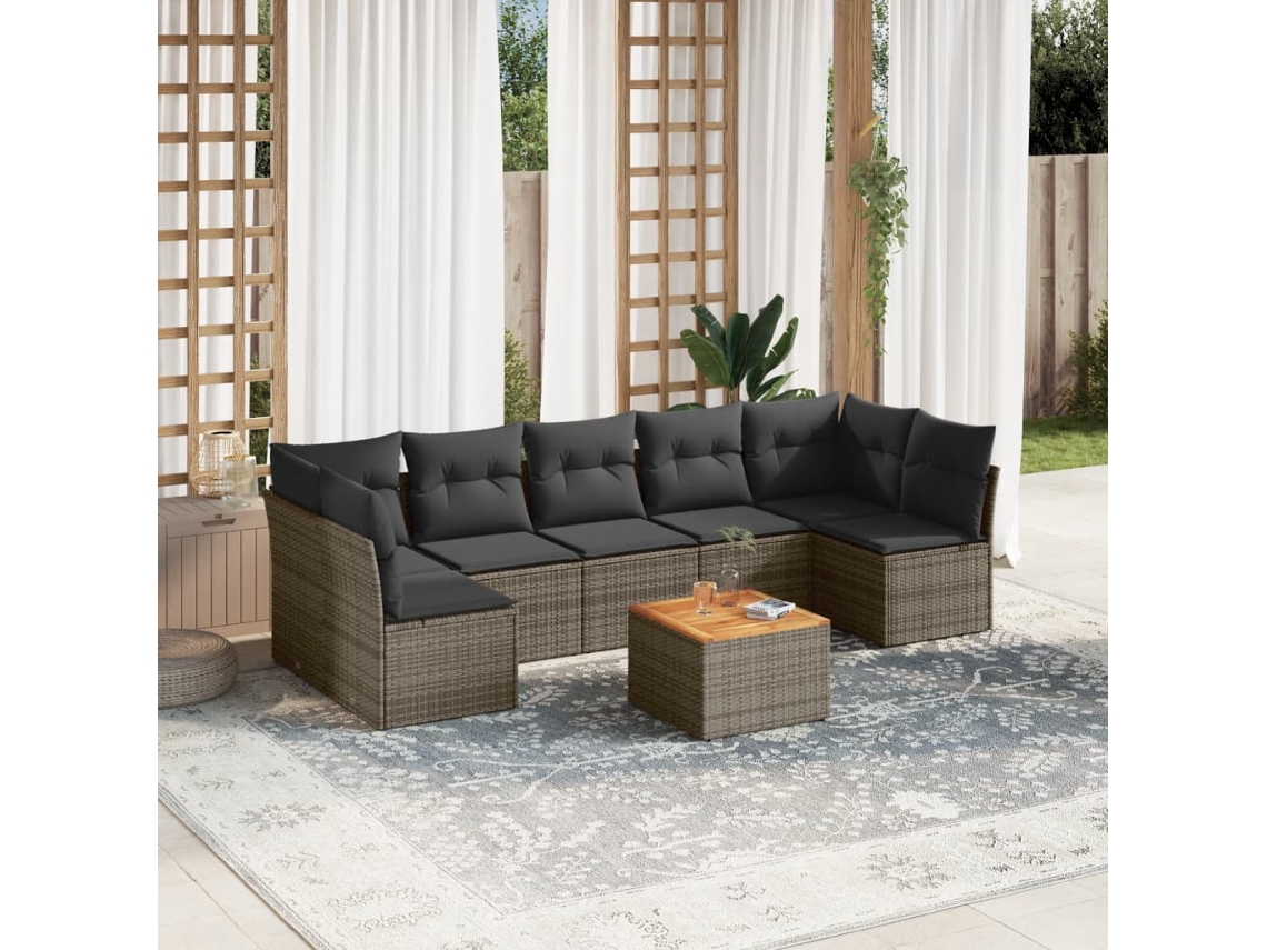Vidaxl 8 Pcs Conjunto Sofás De Jardim C/ Almofadões Vime Pe Cinzento