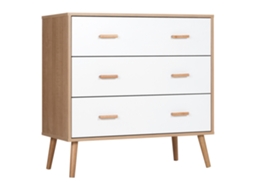 Cômoda De Madeira Com 3 Gavetas Pernas Elevadas E Branco Natural 80x39x80 Centímetros