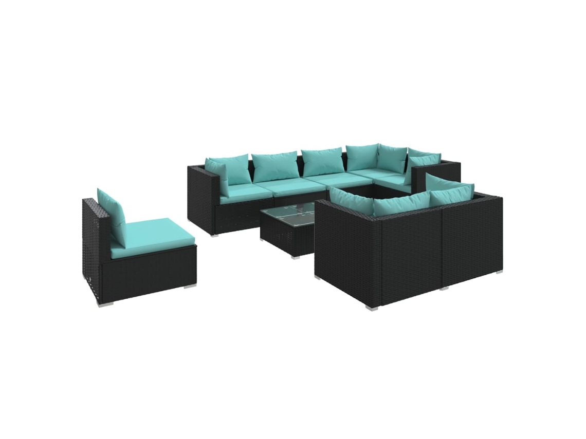 Maison Exclusive - 9 Pcs Conjunto Lounge De Jardim C/ Almofadões Vime Pe Preto