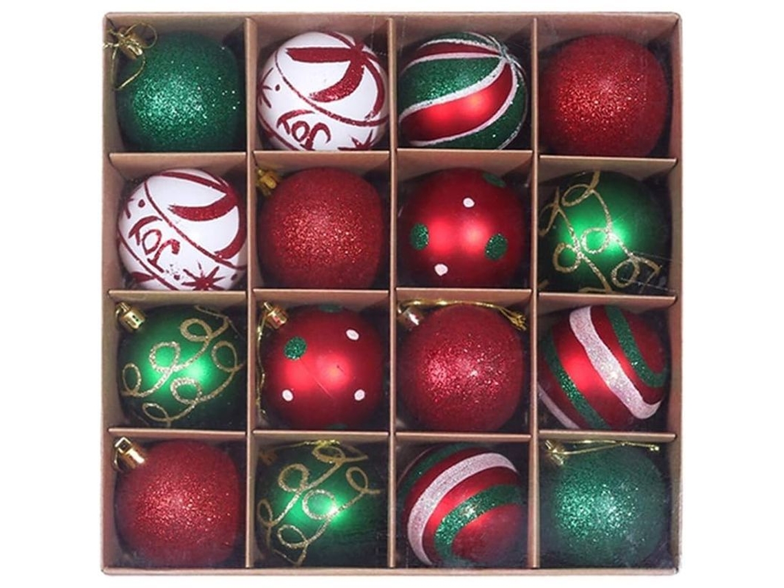 Bolas de Decoração de Natal 16 Peças 6 Cm Vermelho Verde Blanco Para Árvore Festa Familiar