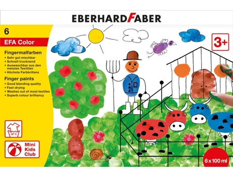 EBERHARD FABER Efacolor Tinta Dedo Lavável Preto Azul Verde Vermelho Branco Amarelo