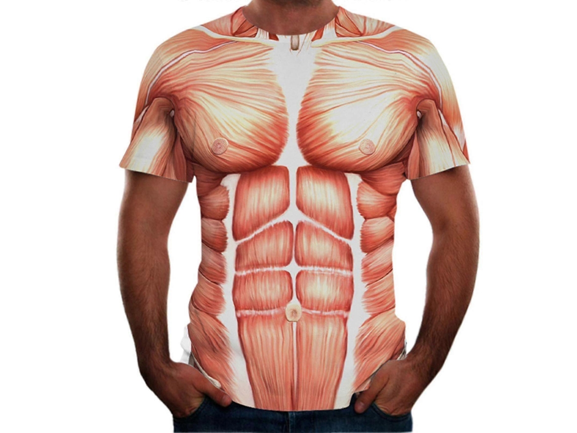 Camiseta 3d Impressão Muscular Verão Tatuagem Homem Manga Curta Macia Confortável