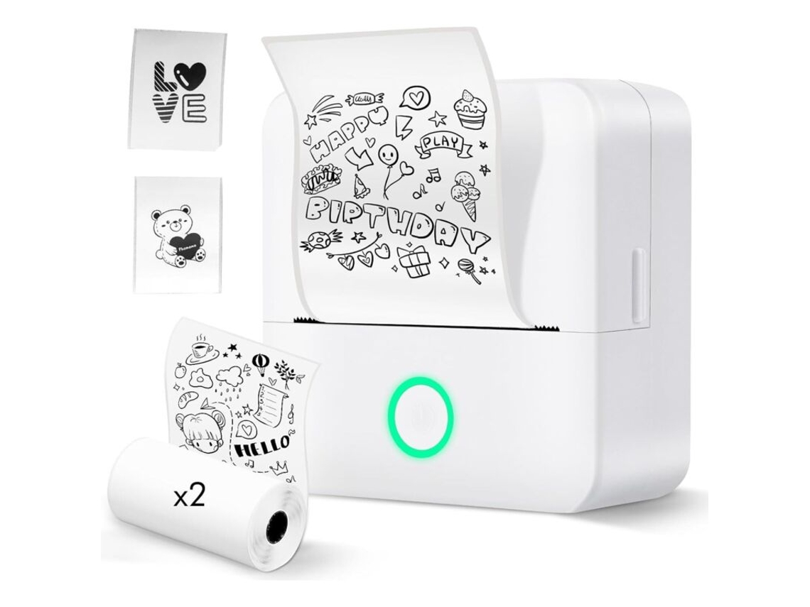 Mini Impressora Térmica Portátil, Bluetooth Com 2 Rolos Autocolantes, Monocromática Para Escola E Negócios, Compatível Com Ios E Android