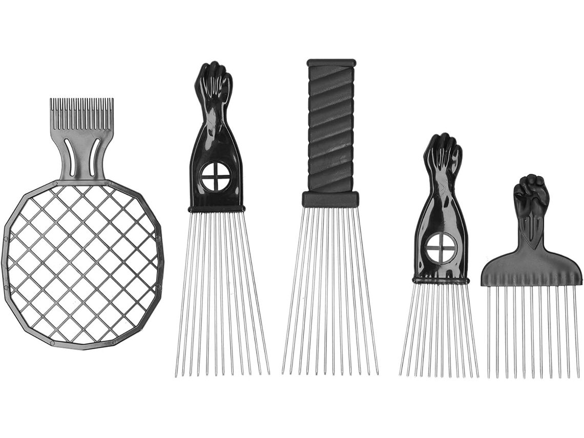 Conjunto De 5 Pentes Afro, Pente Torcido Em Aço Inoxidável, Conjunto De Escovas Para Cabelos Longos, Cacheados E Grossos