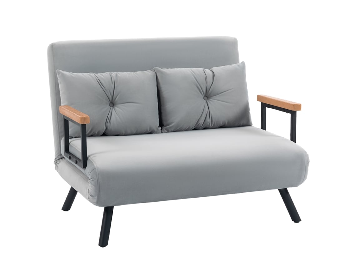 Sofá Cama Sofá Convertível Em Cama De 2 Lugares Dobrável Com Encosto Ajustável Em 5 Níveis E 2 Almofadas 102x73x81 Cm Bege