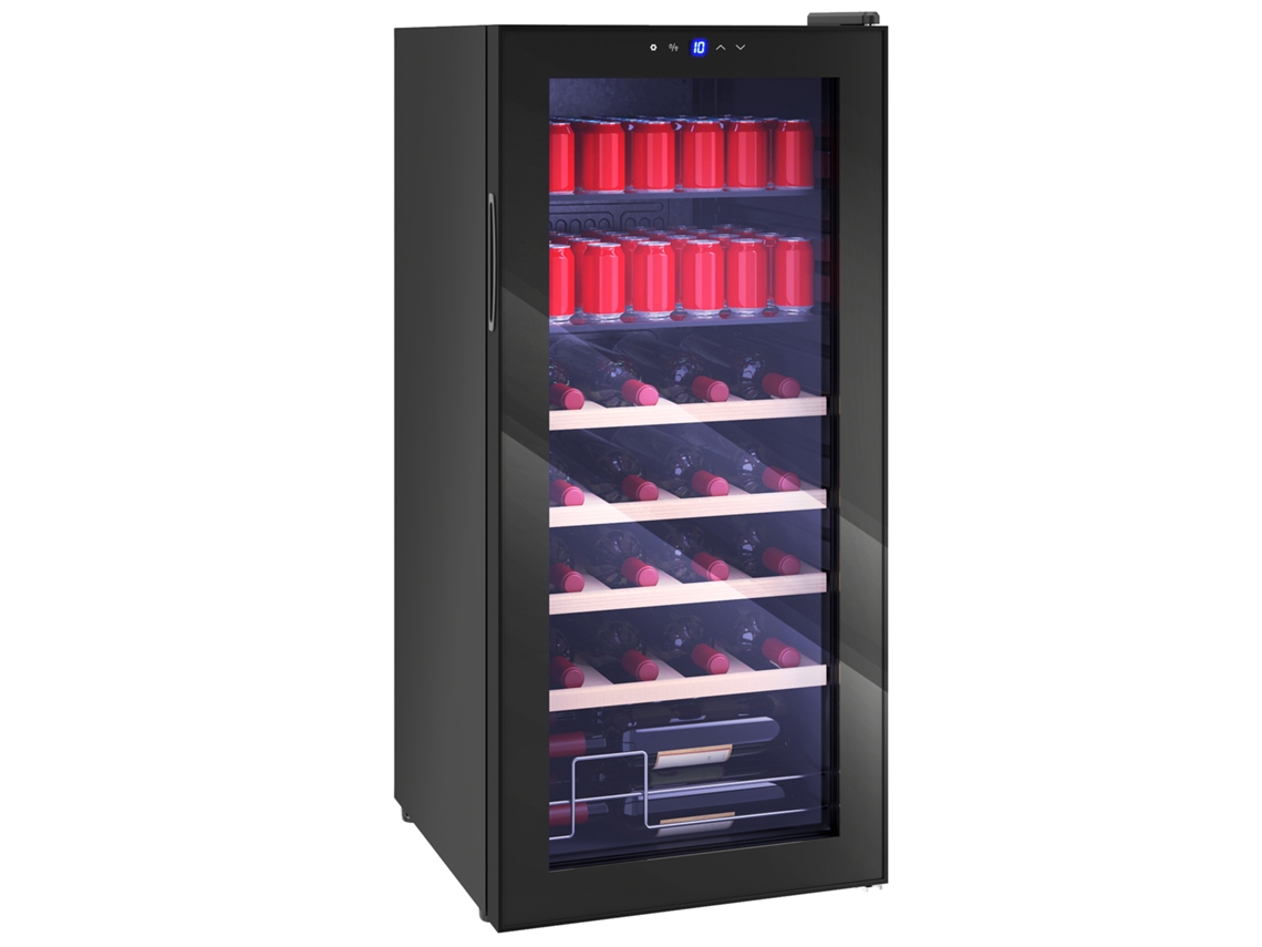 Refrigerador de Vinho 92l com Prateleiras Ajustáveis para 20 Garrafas e 50 Latas. 43x45x94 Cm. Preto Ge