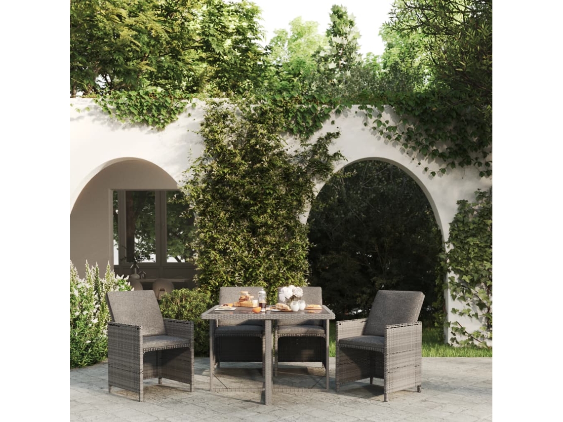 5 Pcs Conjunto Jantar P/ Jardim C/ Almofadões Vime Pe Cinzento Dkd Home Decor
