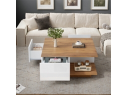 Mesa Centro 70x70x31.5 3 Gavetas Geométrica Brilho Madeira Sala Moderna