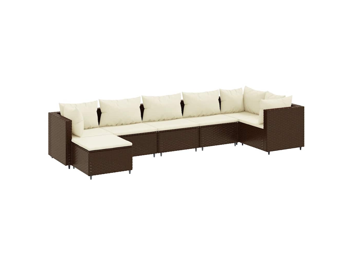 Conjunto 7 lounge de jardim c/ almofadões VIDAXL vime PE castanho