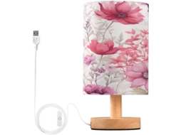 Abajur De Cabeceira Com Estampa Floral Em Aquarela, Portas De Carregaje USB C, Luminária De Mesa Cabeceira, Luminária
