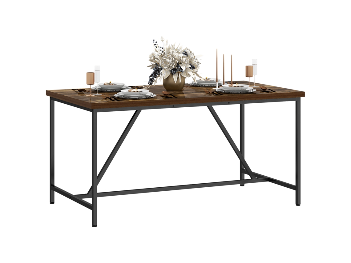 Mesa De Jantar Retangular Industrial Para 6 Pessoas. Madeira E Aço Com Pernas Ajustáveis, Opaco. 150x80x75 Cm, Cor Marrom.