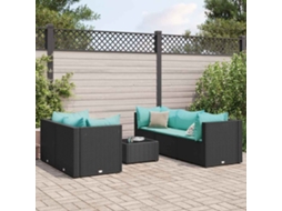 Vidaxl 6 Pcs Conjunto Lounge De Jardim C/ Almofadões Vime Pe Preto