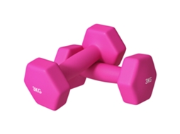 Conjunto de 2 Halteres Hexagonais com Cabo Antiderrapante, 2x3kg, Rosa | S/MARCA