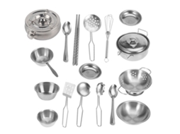 Walshlxq 18 Peças de Brinquedos de Cozinha em Aço Inoxidável Conjunto de Utensílios e Panelas para Meninas e Meninos Presente