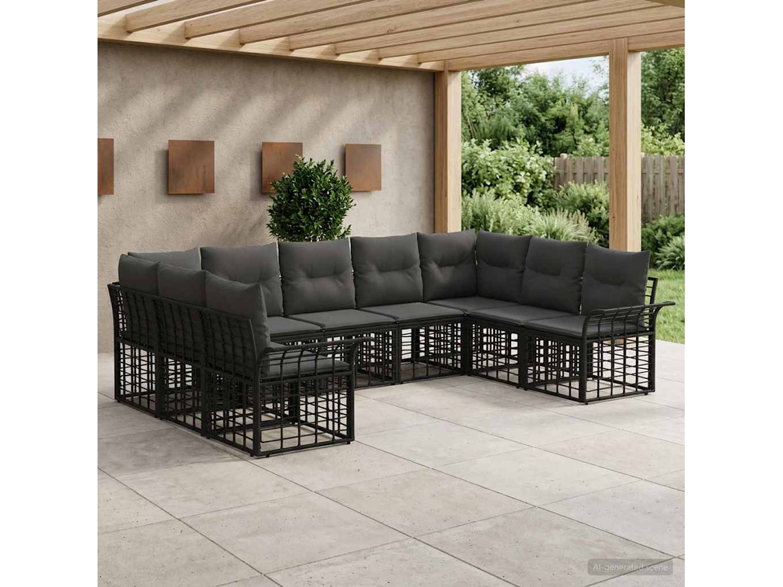 Vidaxl Conjunto de Sofás para Exterior 9 Pcs Preto e Cinza Escuro