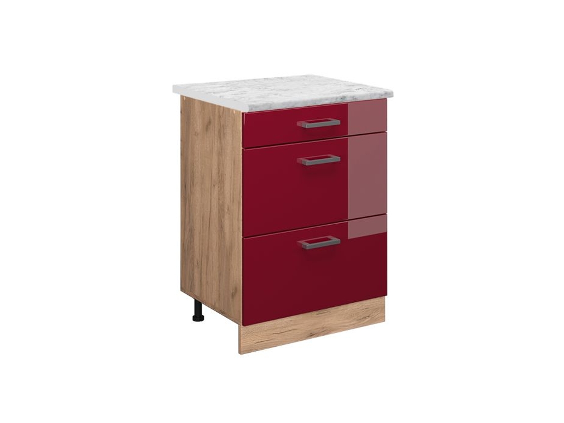 Móvel De Cozinha R-line, 60cm Pt Mármore, Vermelho Brilhante, Carvalho Dourado, Vicco