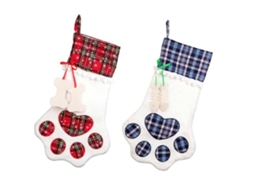 Sacola De Presente Xadrez Com Estampa De Pata De Cachorro Para Natal, Ideal Para Animais De Estimação. Hengjian