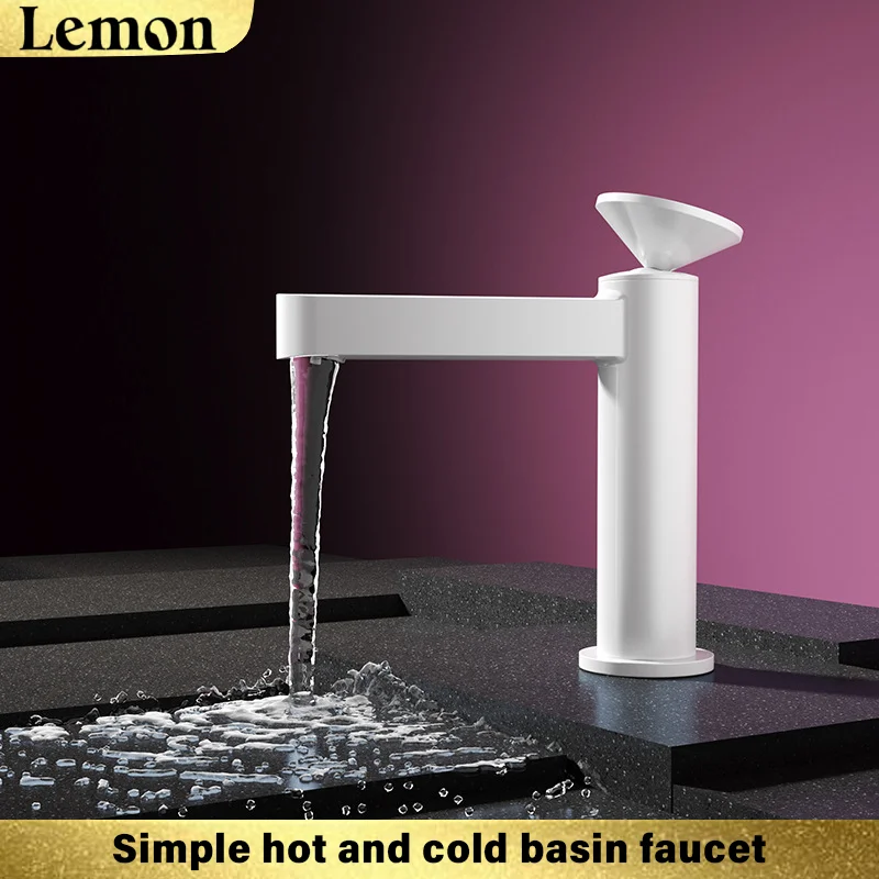 Torneira De Água Quente E Fria Para Lavatório De Banheiro (elegante Aço Inoxidável Branco)