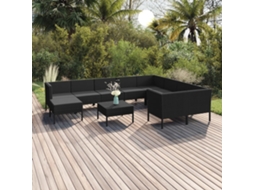 Vidaxl 11 Pcs Conjunto Lounge De Jardim C/ Almofadões Vime Pe Preto