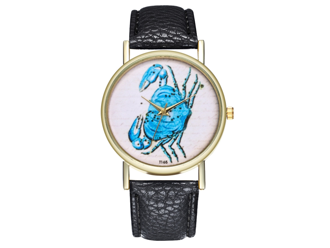 Relógio de Pulso de Quartzo com Cinta de Couro Pu Cartoon Simples Moda T165 a Preto