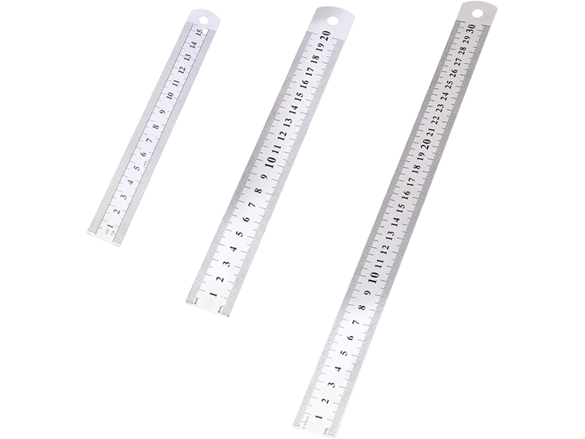 Conjunto De 3 Réguas De Aço Inoxidável De 15/20/30 Cm, Ferramenta De