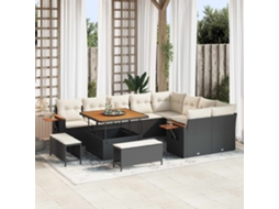 Vidaxl Conjunto De Sofá De Jardim 12 Unid. Preto Vime Pe