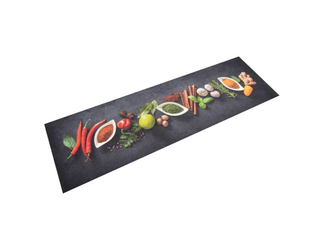 Vidaxl Tapete De Cozinha Lavável 45x150 Cm Veludo Padrão Especiarias