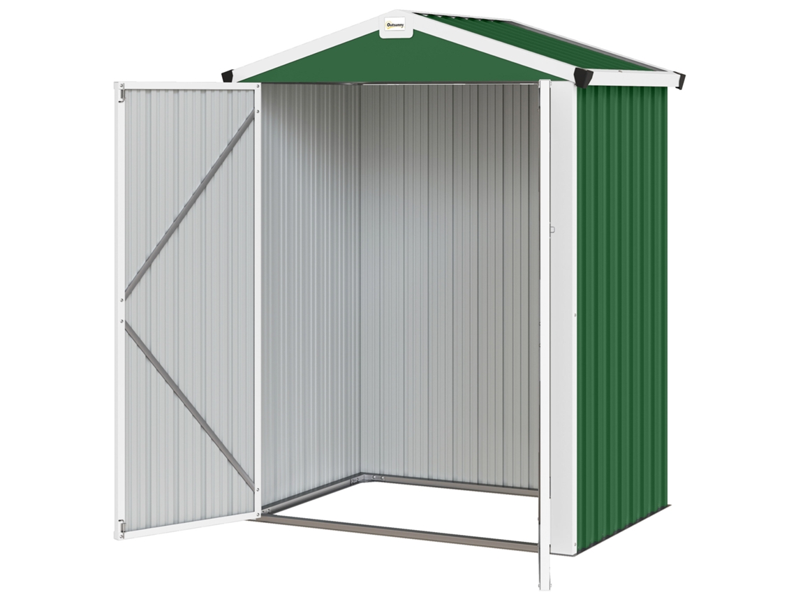 Galpão Jardim 1,1m² 133x87x178cm (2 Portas Dobráveis, Telhado Duas Águas, Luvas Verdes)