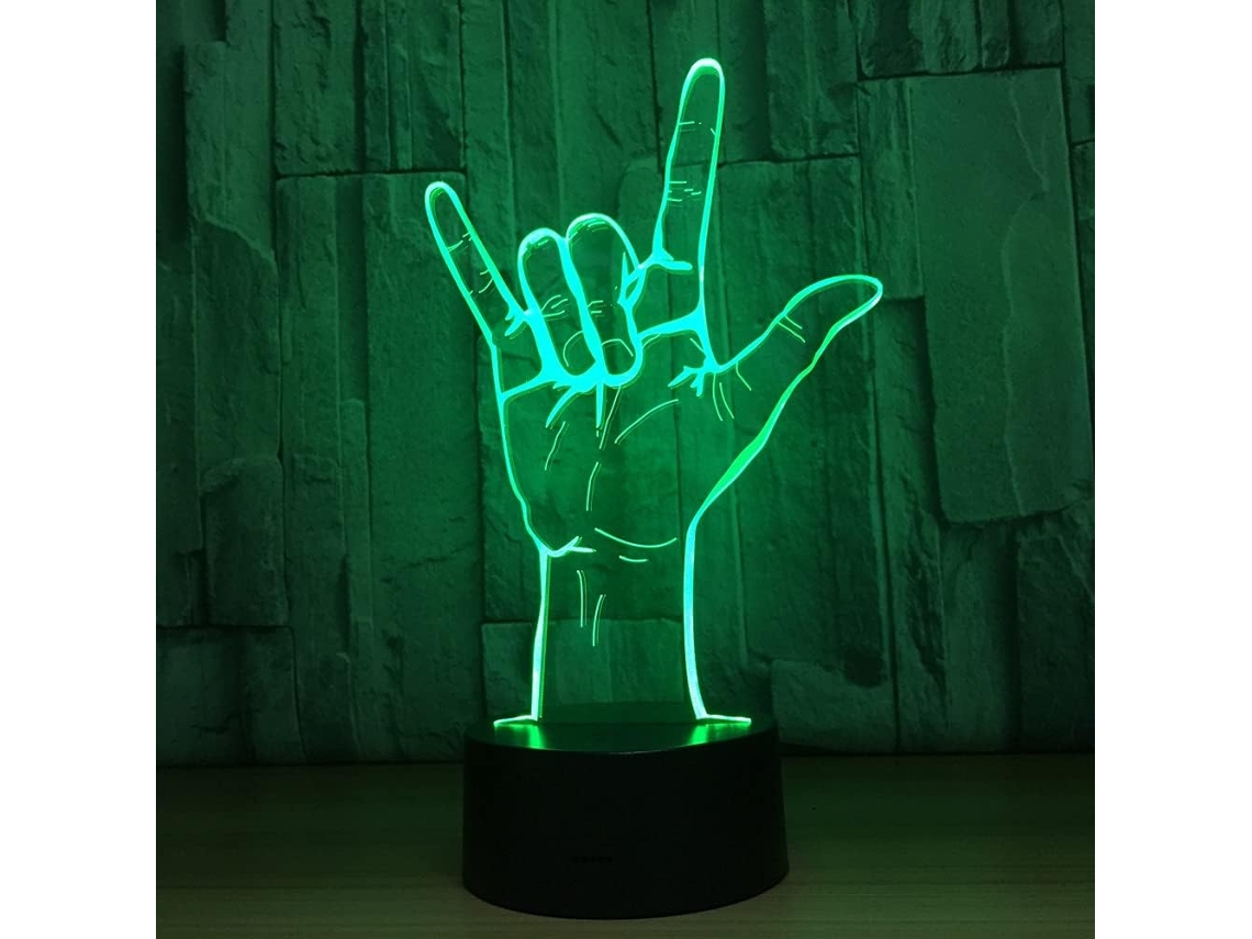 Luminária Noturna Holográfica Led 3d com Ilusão de Ótica e Linguagem Sinais "eu Te Amo", Alimentação Usb BRILVIBERA