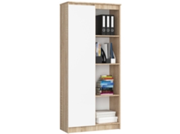 Estante Akord R80 Carvalho Sonoma, 80 Cm, 1 Porta, Frente Na Cor Branco, 4 Prateleiras, 80 × 35 × 180 Cm