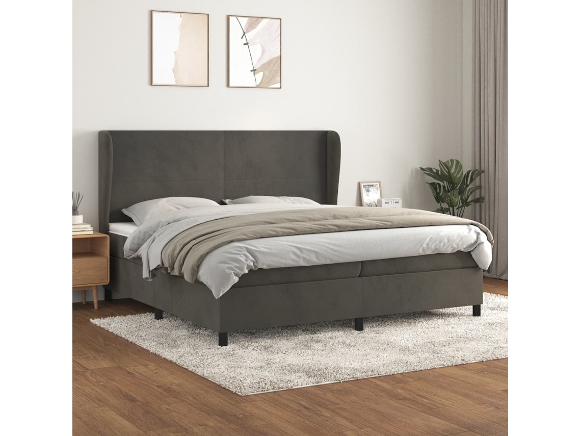 Vidaxl Cama Com Molas/colchão 200x200 Cm Veludo Cinzento-escuro