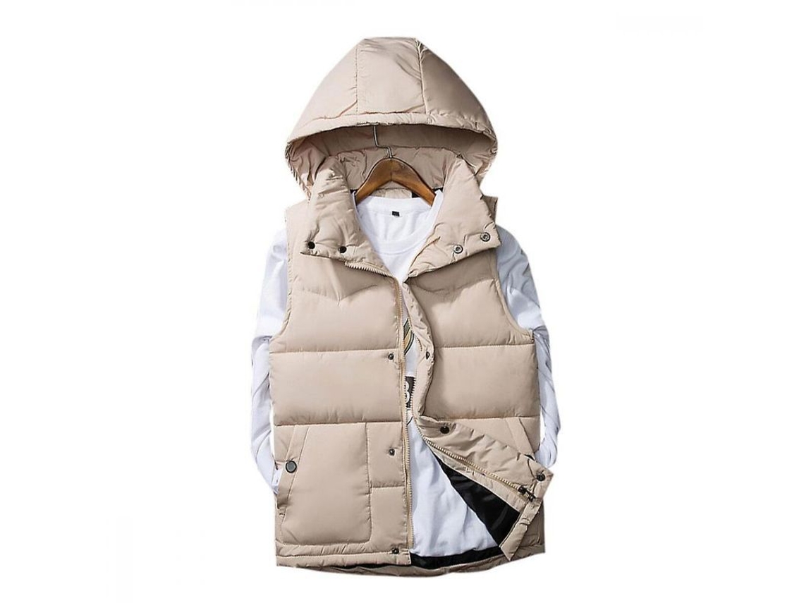 2026 chaleco Acolchado para Hombre Con Gorra Desmontable Otoño/invierno Ajustado Sin Mangas Casual Allthemen Fdp L Bege