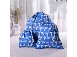 Conjunto de 3 Sacolas com Cordão, em Algodão e Linho, para Guardar Presentes BRILVIBERA (azul)