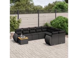 Vidaxl 10 Pcs Conjunto Sofás De Jardim C/ Almofadões Vime Pe Preto