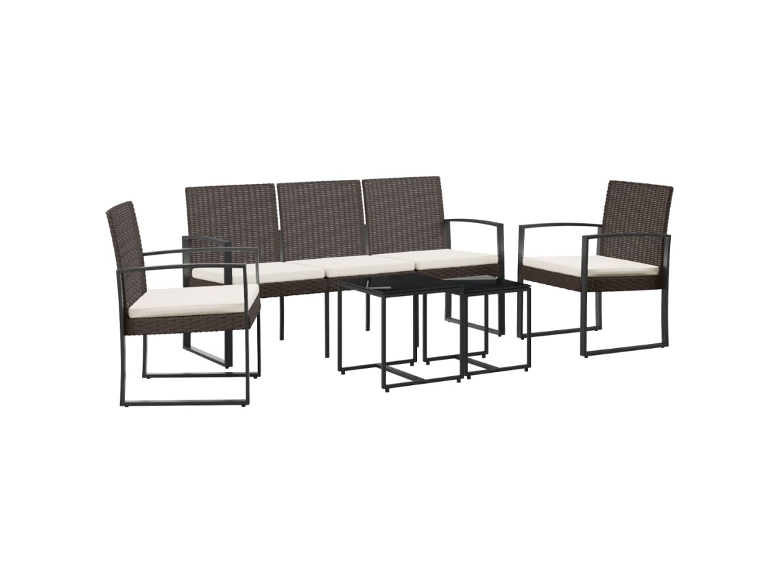 Maison Exclusive - 5 Pcs Conjunto Jantar P/ Jardim C/ Almofadões Vime Pp Castanho