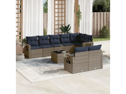 Vidaxl Conjunto De Sofá De Jardim De 9 Peças Com Almofadas Em Rattan Sintético Cinza