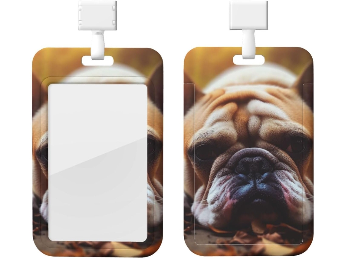 Porta Crachá De Chão Bulldog, Protetor De Cartão Vertical Com Cordão, Capa Plástica Impermeável, Estojo Crachá