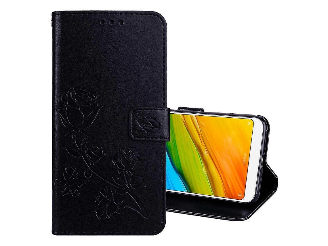 Capa De Couro Pu Ecológico Com Estampa De Rosas Em Relevo, Formato Flip Horizontal, Suporte Para Cartão E Carteira Para Xiaomi Redmi 5 Plus.