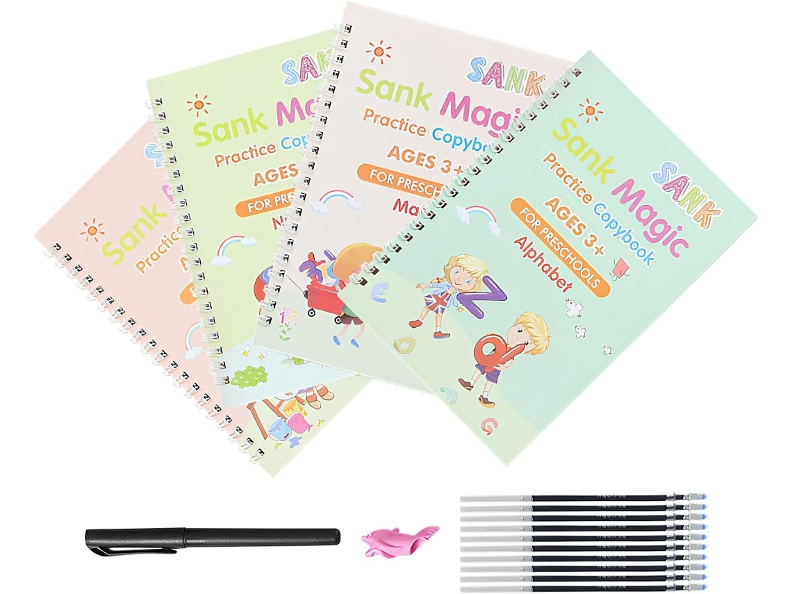 Caderno De Escrita Reutilizável Com 4 Peças Para Praticar A, Livro De Alfabeto Com Sulcos, Ideal Para Viagens