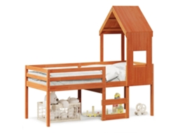 Cama Alta com Telhado MAISON EXCLUSIVE em Pinho Maciço Castanho 75x190 cm