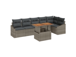 Conjunto 7 Conjunto De Sofá De Jardim Vidaxl Cinzento Vime Pe (100 X 55 X 73 Cm)