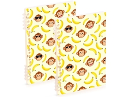 Conjunto de 2 Cadernos Espiral A5 com Capa Dura e Estampa Macaco Banana, Brancos, 21,1 X 14,5 Cm, 60 Folhas, P