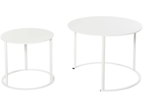 Conjunto de 2 Mesas de Jardim OUTSUNNY Branco (Metal - 70x70x50cm)