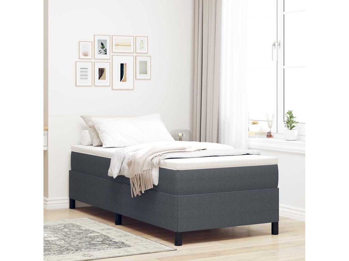 Vidaxl Cama Box Cinzento-escuro 90 X 200 Cm Tecido De Veludo Cotele