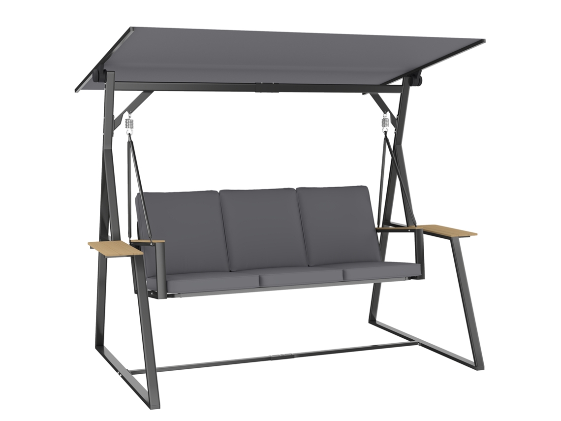 Balanço 3 Lugares 2 Bandejas Almofadas 360kg Metal Cinza