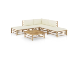 Vidaxl 6 Pcs Conj. Lounge P/ Jardim Em Bambu C/ Almofadões Branco Nata