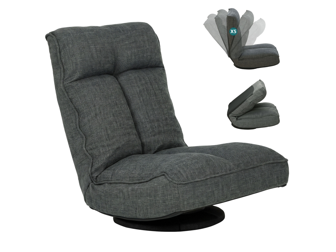 Fauteuil Sol Pliable Pivotant 360°, Dossier 5 Positions, 58x107x79 Cm, Gris, Assise Au Sol Polyvalente