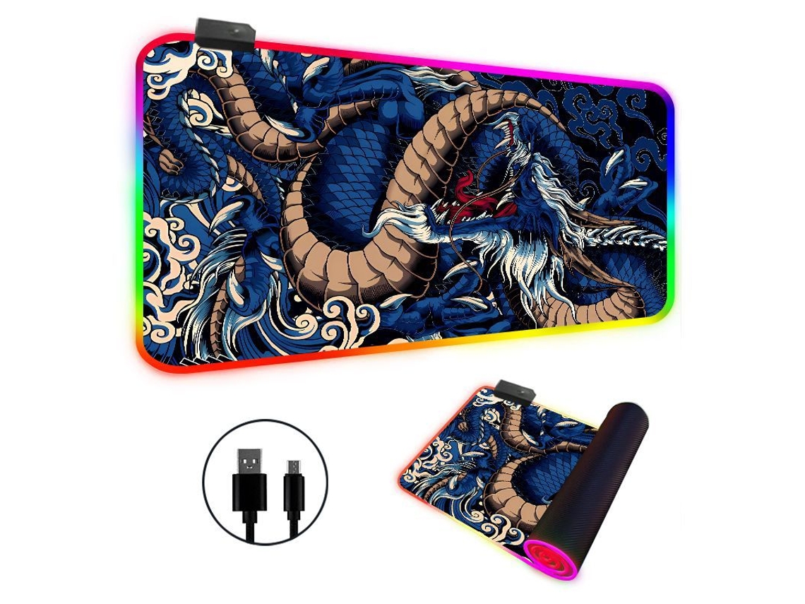 Mousepad Mesa Com Luz Led Rgb, Tapete Para Teclado Com Estampa De Dragão Grande Brilvibera (azul Escuro, 3007003mm)