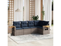 Vidaxl 5 Pcs Conjunto Sofás P/ Jardim C/ Almofadões Vime Pe Cinzento